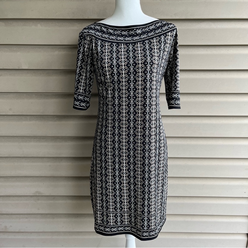 •Max Studio• Geometric Print Boat Neck Sheath Dress - Size Medium